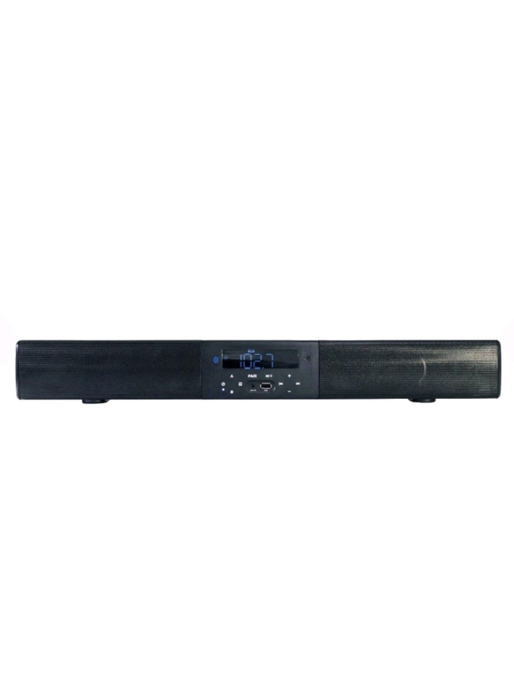 Compact Black Soundbar with Digital Display